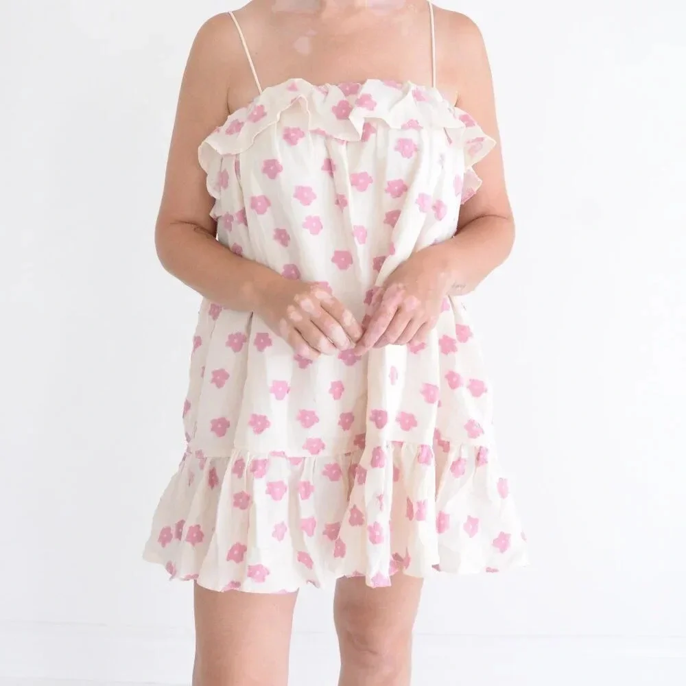 For Love  & Lemons Olea Mini White w Pink Floral Mini Dress M NWT - Picture 2 of 10